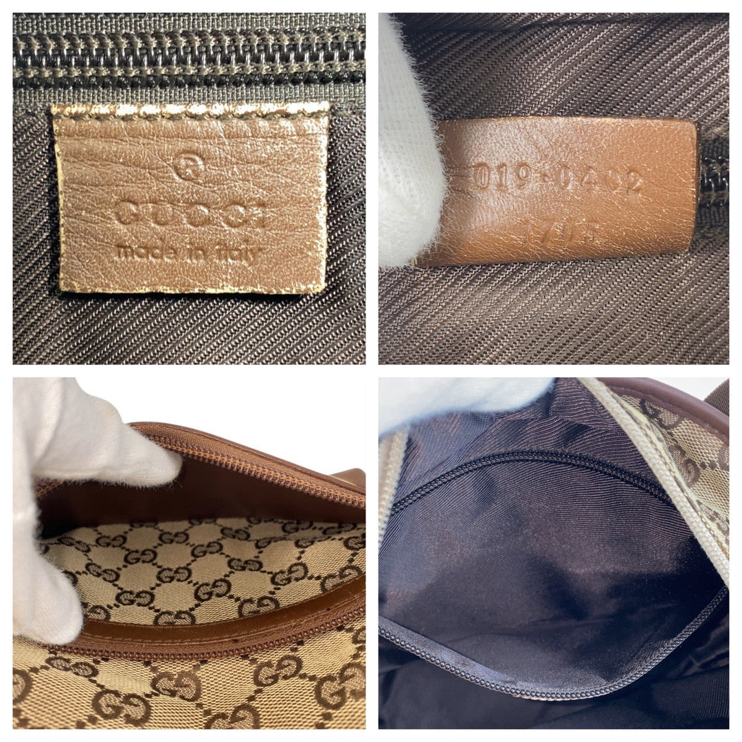 GUCCI Tote Bag 019 0402 GG canvas, leather Brown beige Tote Bag Shoulder Bag Women Used Authentic