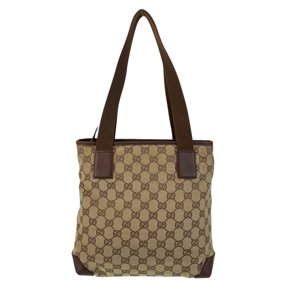 GUCCI Tote Bag 019 0402 GG canvas, leather Brown beige Tote Bag Shoulder Bag Women Used Authentic