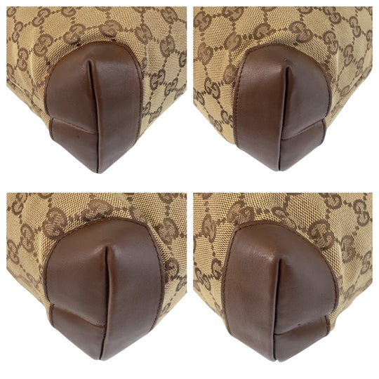 GUCCI Tote Bag 019 0402 GG canvas, leather Brown beige Tote Bag Shoulder Bag Women Used Authentic