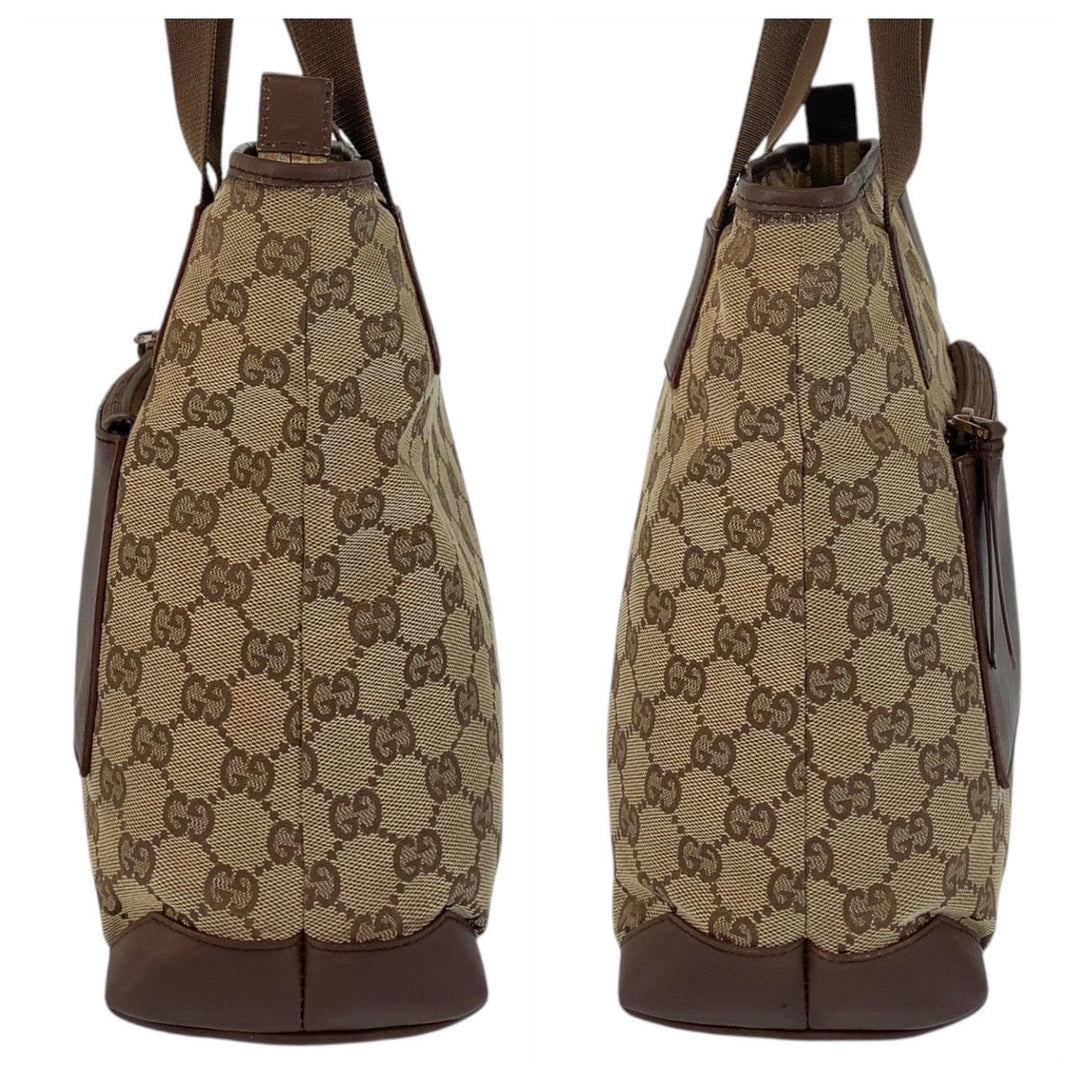 GUCCI Tote Bag 019 0402 GG canvas, leather Brown beige Tote Bag Shoulder Bag Women Used Authentic