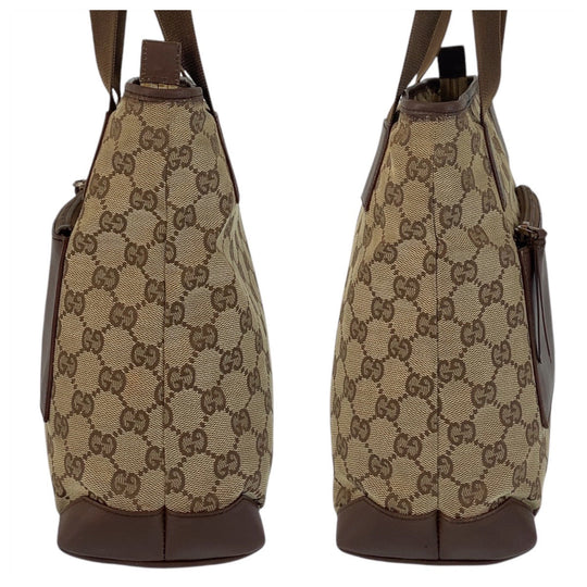 GUCCI Tote Bag 019 0402 GG canvas, leather Brown beige Tote Bag Shoulder Bag Women Used Authentic