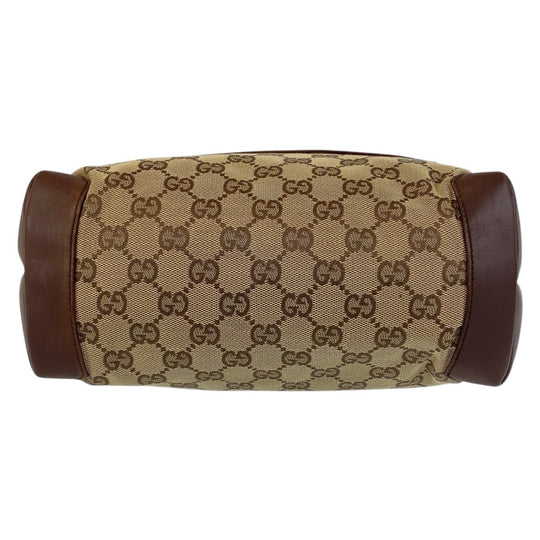 GUCCI Tote Bag 019 0402 GG canvas, leather Brown beige Tote Bag Shoulder Bag Women Used Authentic