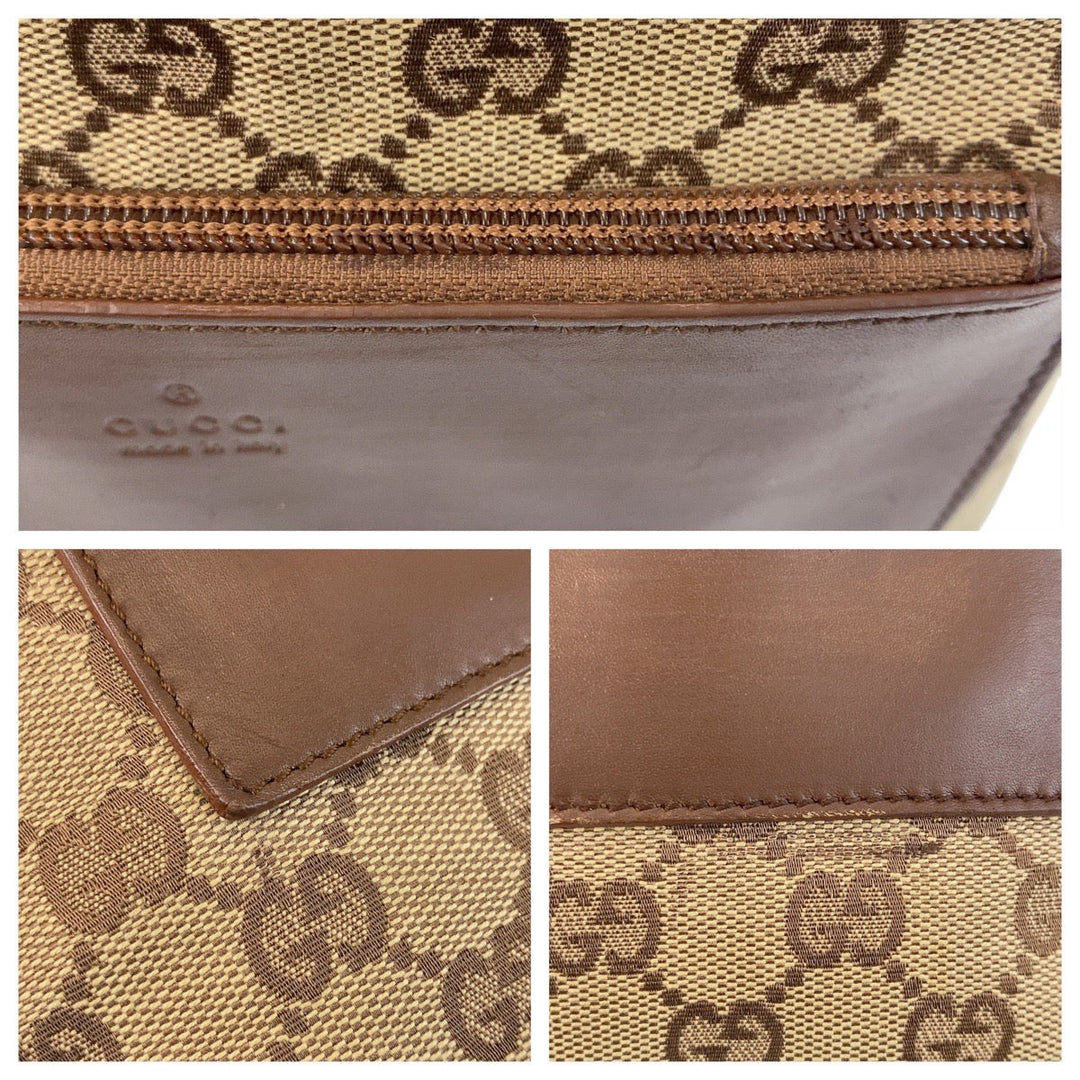 GUCCI Tote Bag 019 0402 GG canvas, leather Brown beige Tote Bag Shoulder Bag Women Used Authentic
