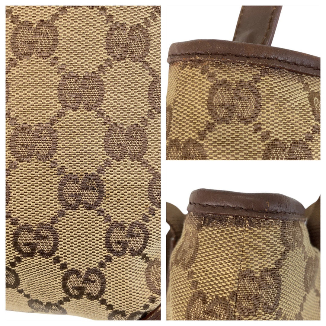 GUCCI Tote Bag 019 0402 GG canvas, leather Brown beige Tote Bag Shoulder Bag Women Used Authentic