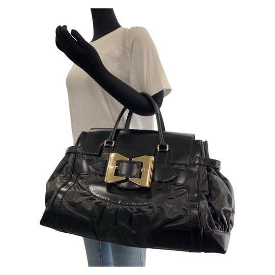 GUCCI Tote Bag 189881 leather Black GoldMetal Tote Bag handbag Queen Women Used Authentic