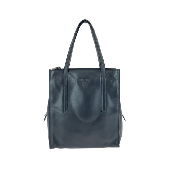 PRADA Tote Bag leather Black SilverMetal Tote Bag Shoulder Bag Women Used Authentic