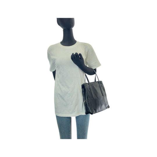 PRADA Tote Bag leather Black SilverMetal Tote Bag Shoulder Bag Women Used Authentic