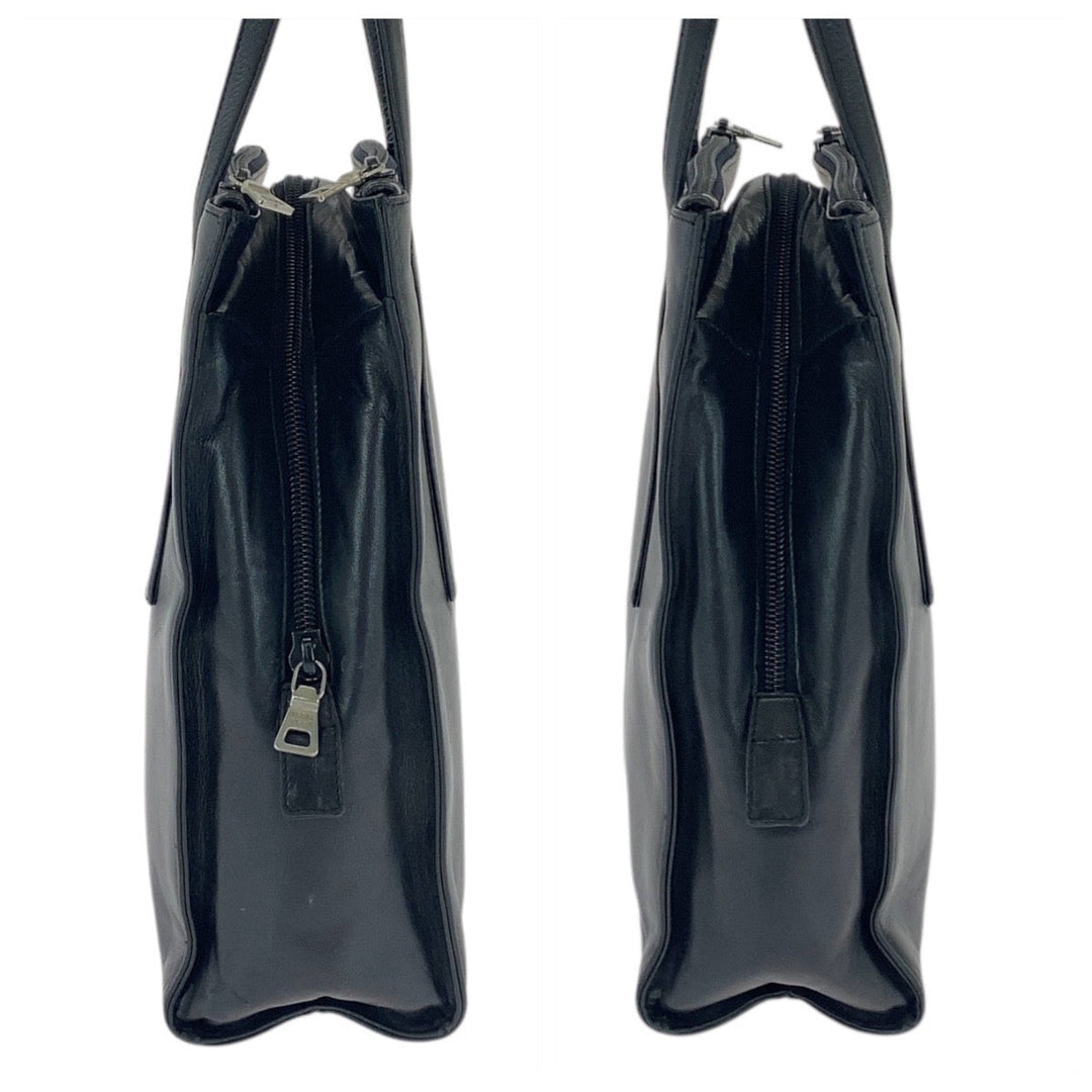PRADA Tote Bag leather Black SilverMetal Tote Bag Shoulder Bag Women Used Authentic