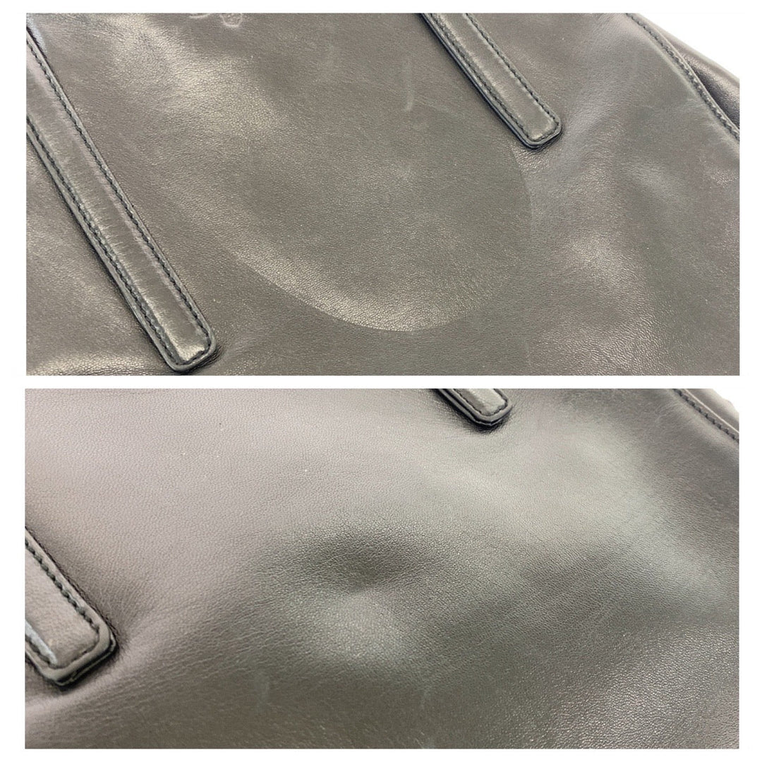 PRADA Tote Bag leather Black SilverMetal Tote Bag Shoulder Bag Women Used Authentic