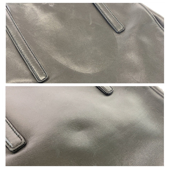 PRADA Tote Bag leather Black SilverMetal Tote Bag Shoulder Bag Women Used Authentic