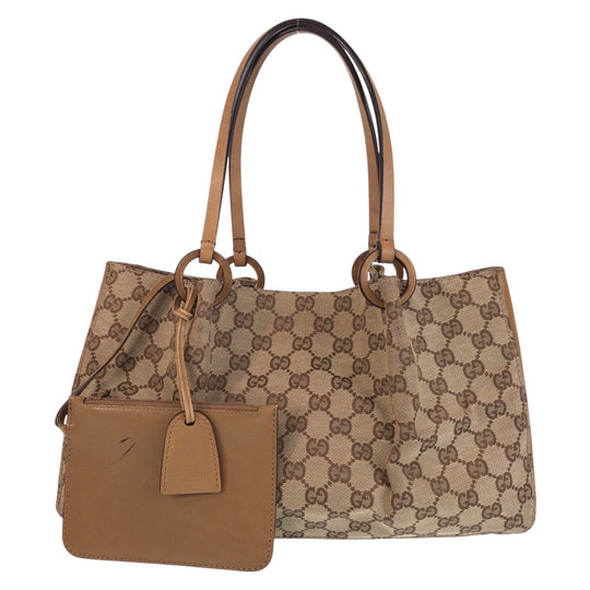 GUCCI Tote Bag 94898 GG canvas, leather Beige brown Tote Bag Shoulder Bag Women Used Authentic