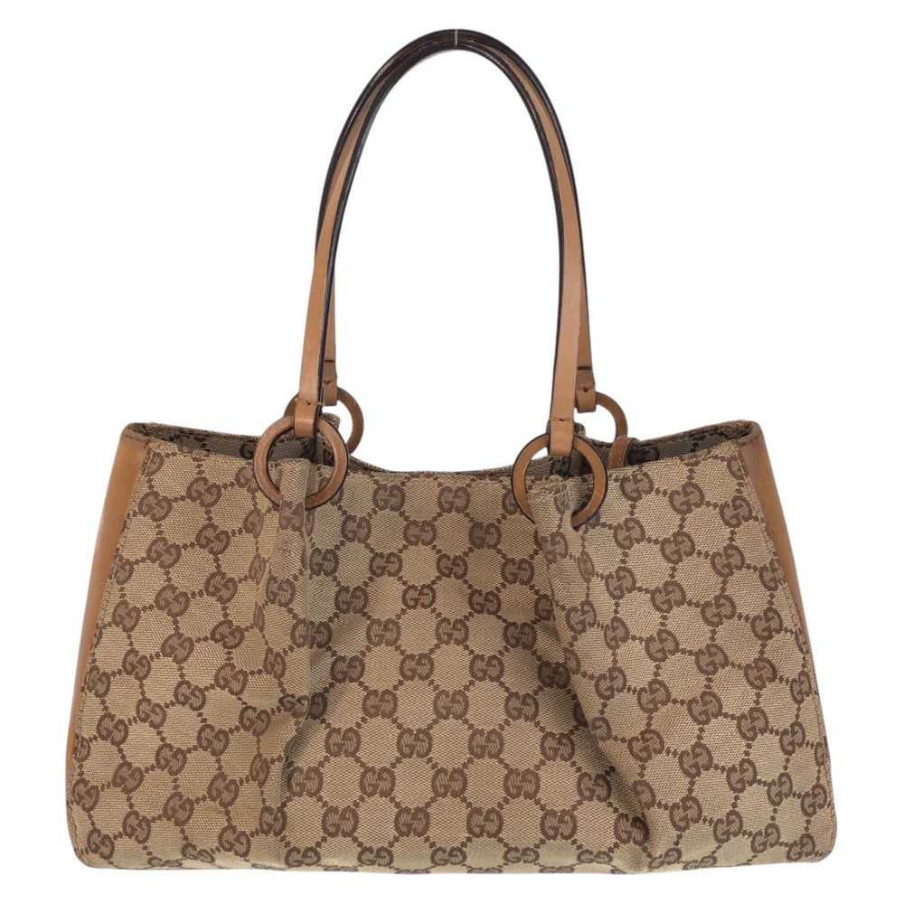 GUCCI Tote Bag 94898 GG canvas, leather Beige brown Tote Bag Shoulder Bag Women Used Authentic