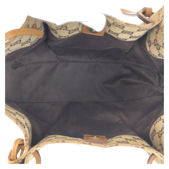 GUCCI Tote Bag 94898 GG canvas, leather Beige brown Tote Bag Shoulder Bag Women Used Authentic