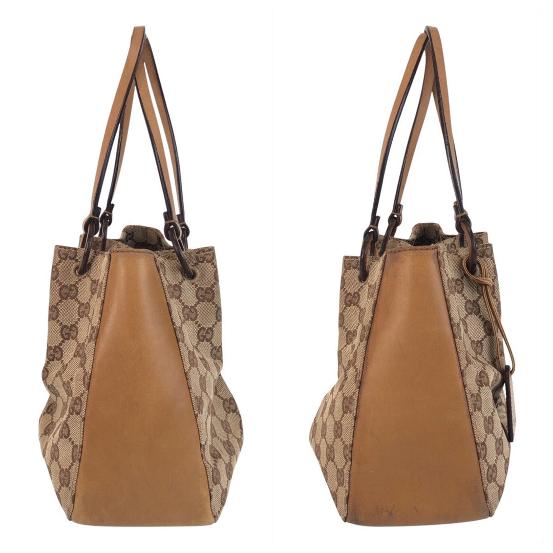 GUCCI Tote Bag 94898 GG canvas, leather Beige brown Tote Bag Shoulder Bag Women Used Authentic