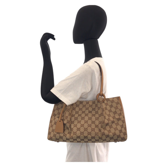 GUCCI Tote Bag 94898 GG canvas, leather Beige brown Tote Bag Shoulder Bag Women Used Authentic
