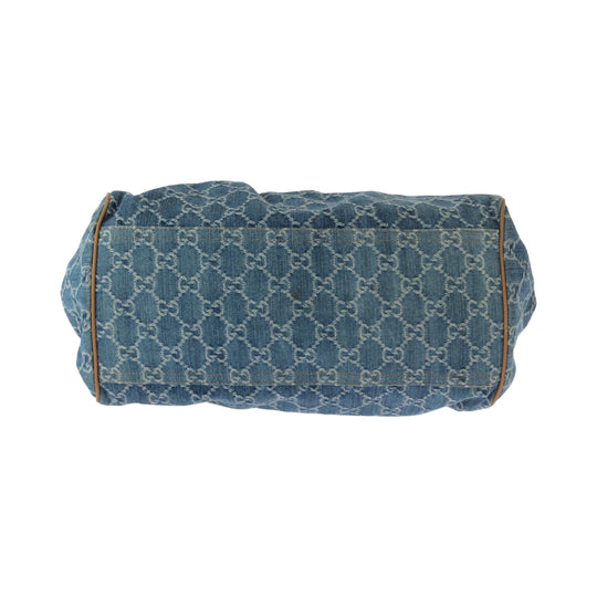 GUCCI Handbag denim Blue Brown Gold Metal Handbag Tote Bag Shoulder Bag Sukey Women Used Authentic