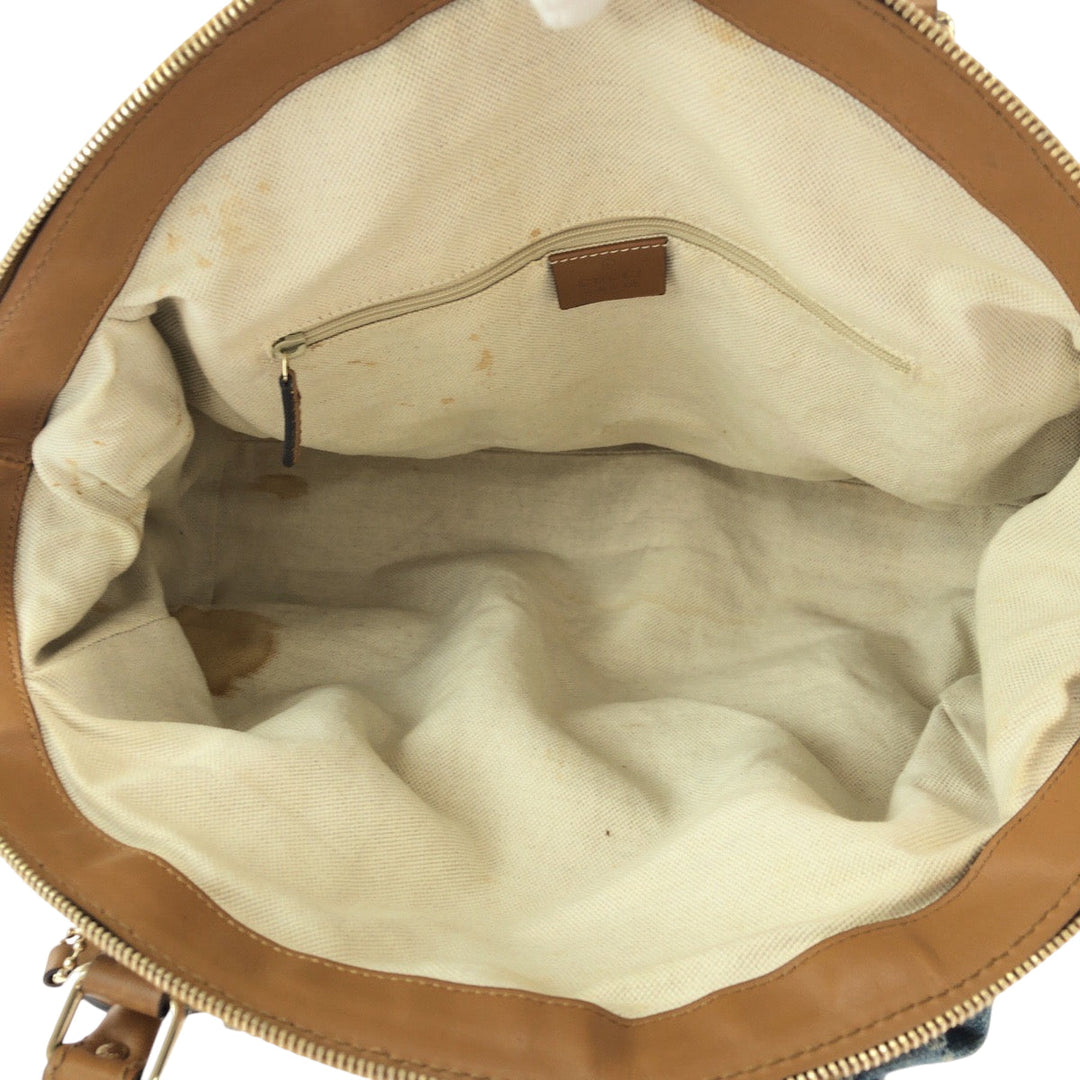 GUCCI Handbag denim Blue Brown Gold Metal Handbag Tote Bag Shoulder Bag Sukey Women Used Authentic