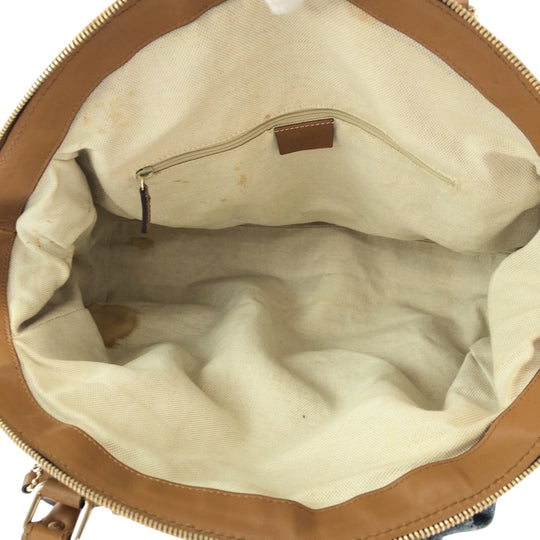 GUCCI Handbag denim Blue Brown Gold Metal Handbag Tote Bag Shoulder Bag Sukey Women Used Authentic