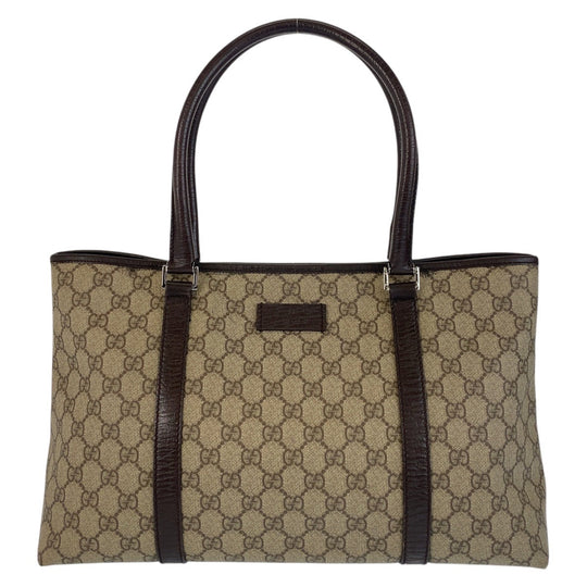 GUCCI Tote Bag 114595 GG Supreme canvas, leather Beige brown Tote Bag Shoulder Bag Women Used Authentic