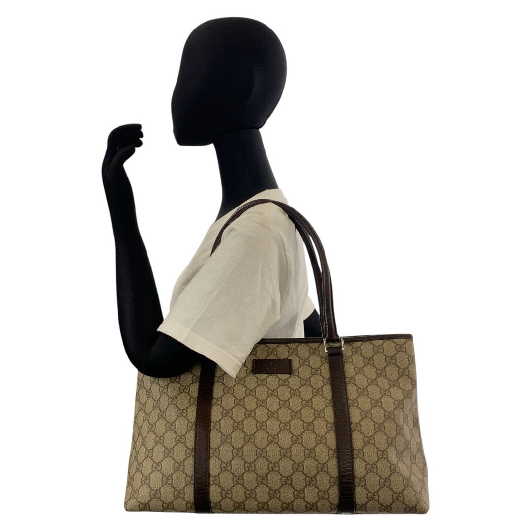 GUCCI Tote Bag 114595 GG Supreme canvas, leather Beige brown Tote Bag Shoulder Bag Women Used Authentic