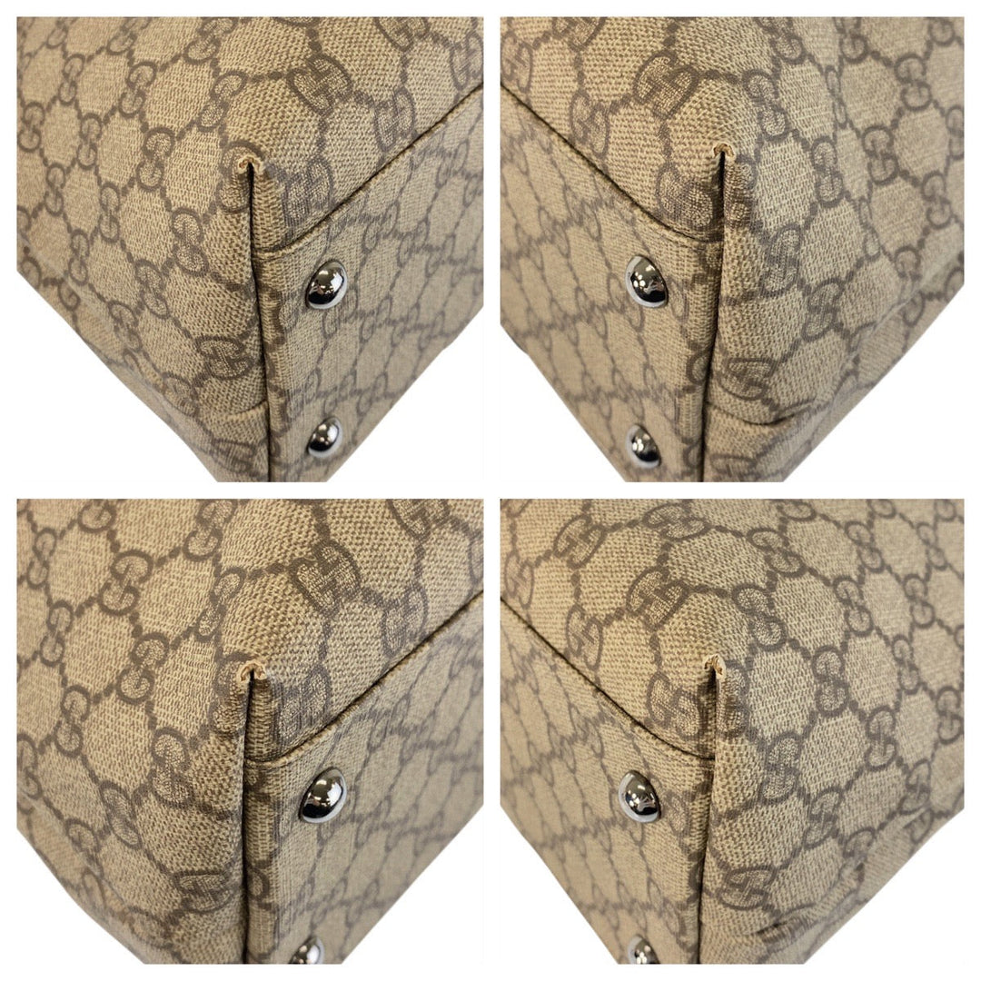 GUCCI Tote Bag 114595 GG Supreme canvas, leather Beige brown Tote Bag Shoulder Bag Women Used Authentic
