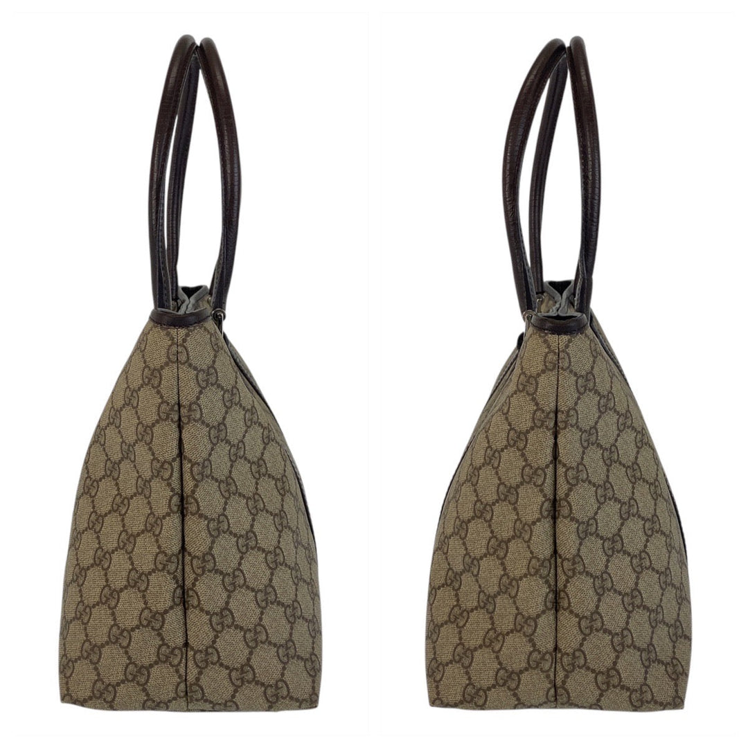 GUCCI Tote Bag 114595 GG Supreme canvas, leather Beige brown Tote Bag Shoulder Bag Women Used Authentic