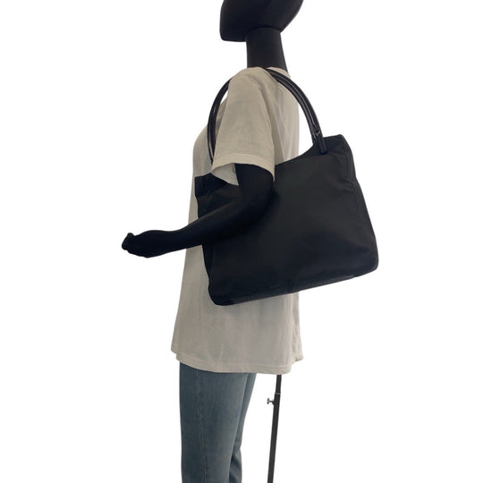 PRADA Tote Bag Nylon, Plastic Black SilverMetal Tote Bag Shoulder Bag Test Triangle With logo Women Used Authentic