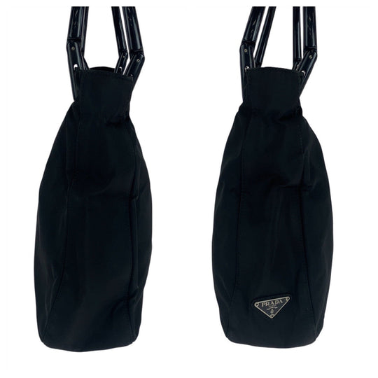 PRADA Tote Bag Nylon, Plastic Black SilverMetal Tote Bag Shoulder Bag Test Triangle With logo Women Used Authentic