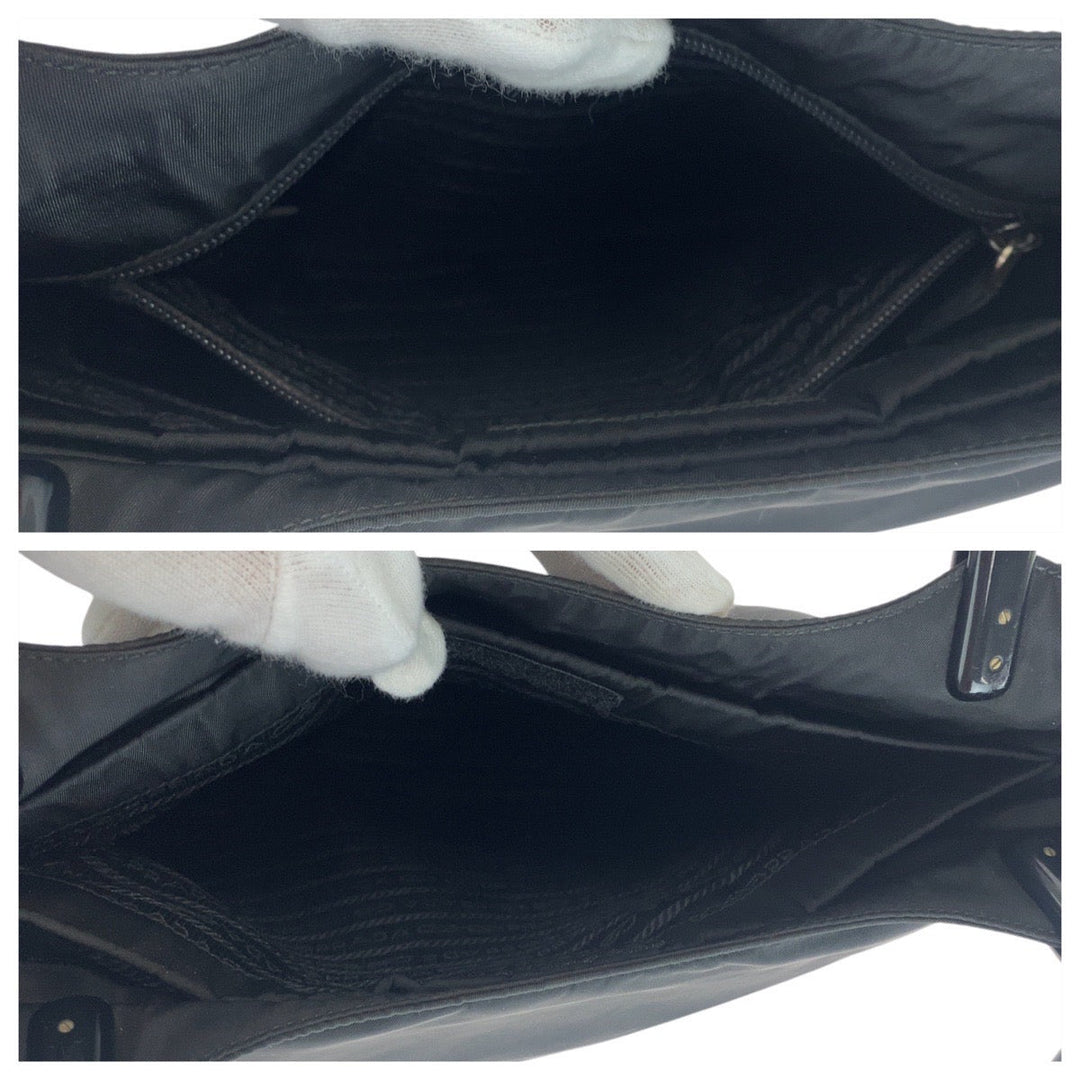 PRADA Tote Bag Nylon, Plastic Black SilverMetal Tote Bag Shoulder Bag Test Triangle With logo Women Used Authentic