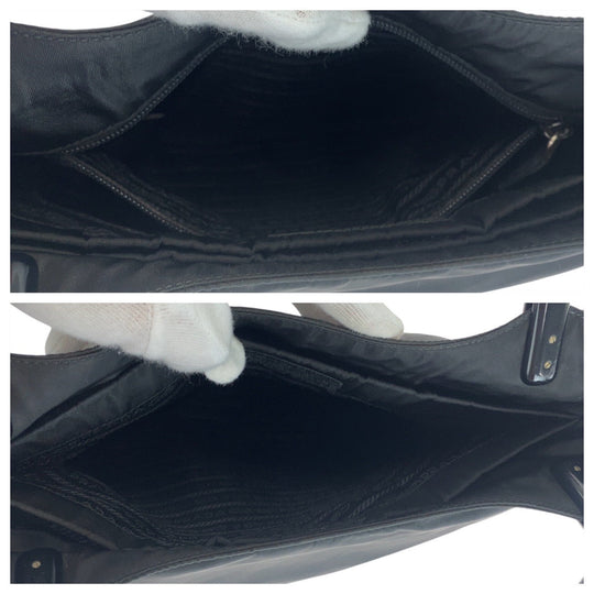PRADA Tote Bag Nylon, Plastic Black SilverMetal Tote Bag Shoulder Bag Test Triangle With logo Women Used Authentic