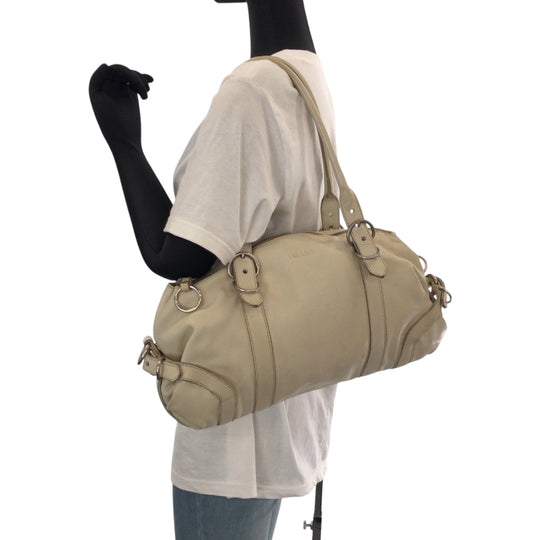 PRADA Handbag leather White SilverMetal Handbag Shoulder Bag Women Used Authentic