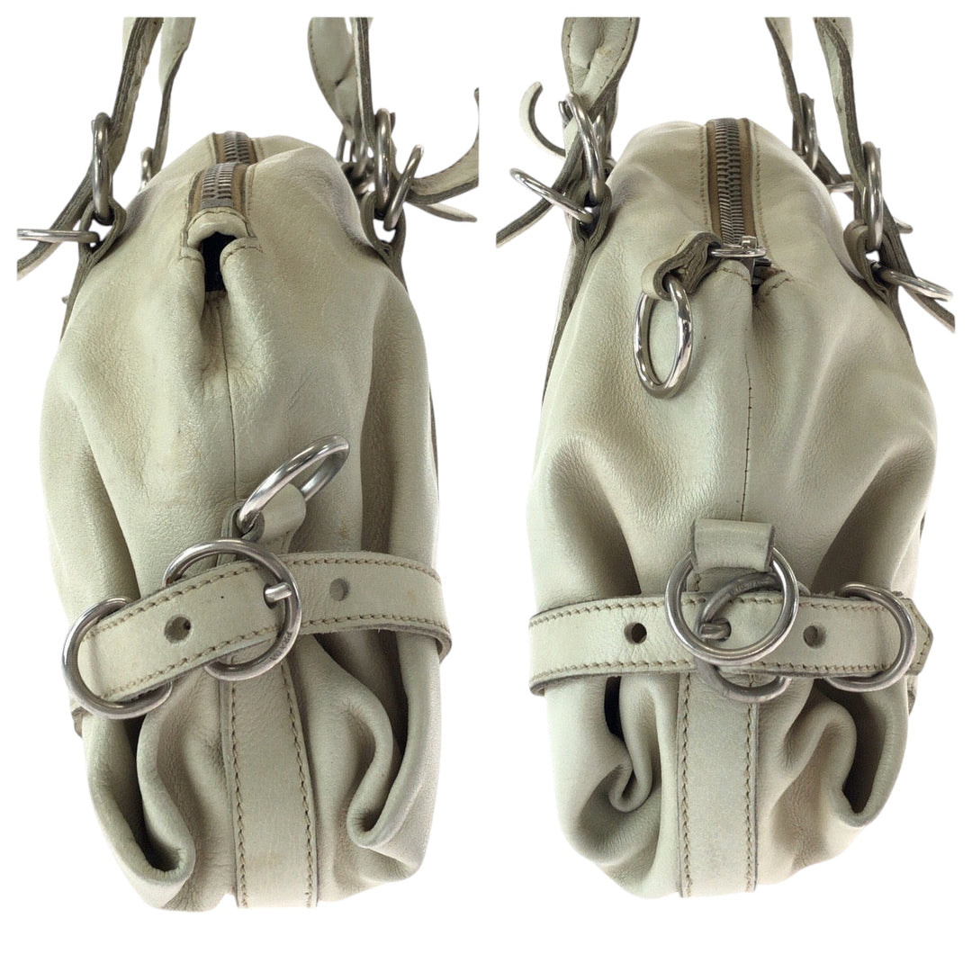 PRADA Handbag leather White SilverMetal Handbag Shoulder Bag Women Used Authentic