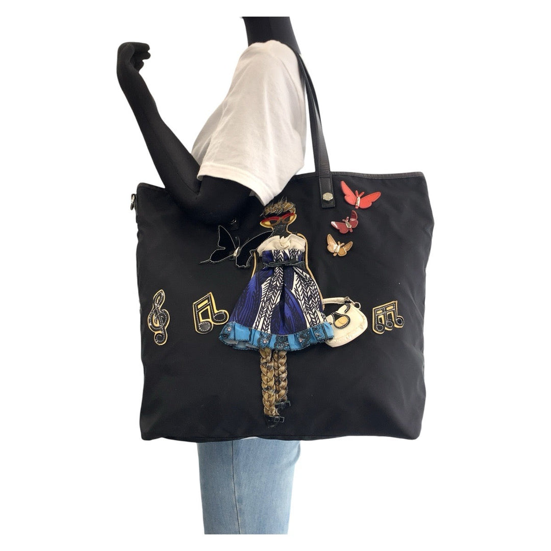 PRADA Tote Bag Nylon black Tote Bag Shoulder Bag Robot Collection Tessuto Triangle With logo Women Used Authentic