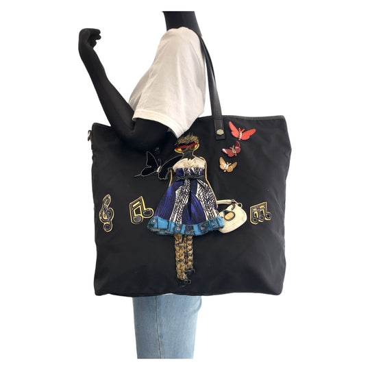 PRADA Tote Bag Nylon black Tote Bag Shoulder Bag Robot Collection Tessuto Triangle With logo Women Used Authentic