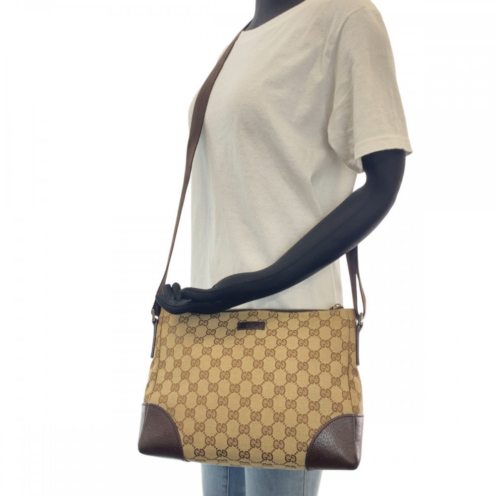 GUCCI Shoulder Bag 114273 GG canvas, leather Beige brown Crossbody Shoulder Bag Women Used Authentic