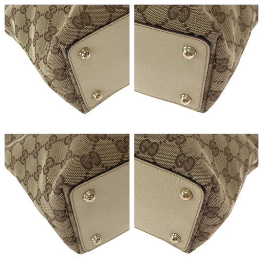 GUCCI Tote Bag 120840 GG canvas Brown Ivory Gold Metal Tote Bag Shoulder Bag Women Used Authentic