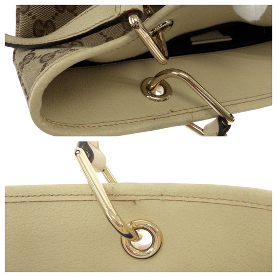 GUCCI Tote Bag 120840 GG canvas Brown Ivory Gold Metal Tote Bag Shoulder Bag Women Used Authentic