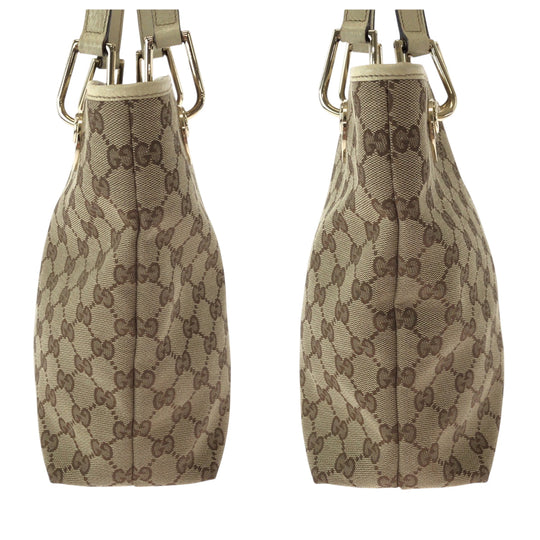 GUCCI Tote Bag 120840 GG canvas Brown Ivory Gold Metal Tote Bag Shoulder Bag Women Used Authentic
