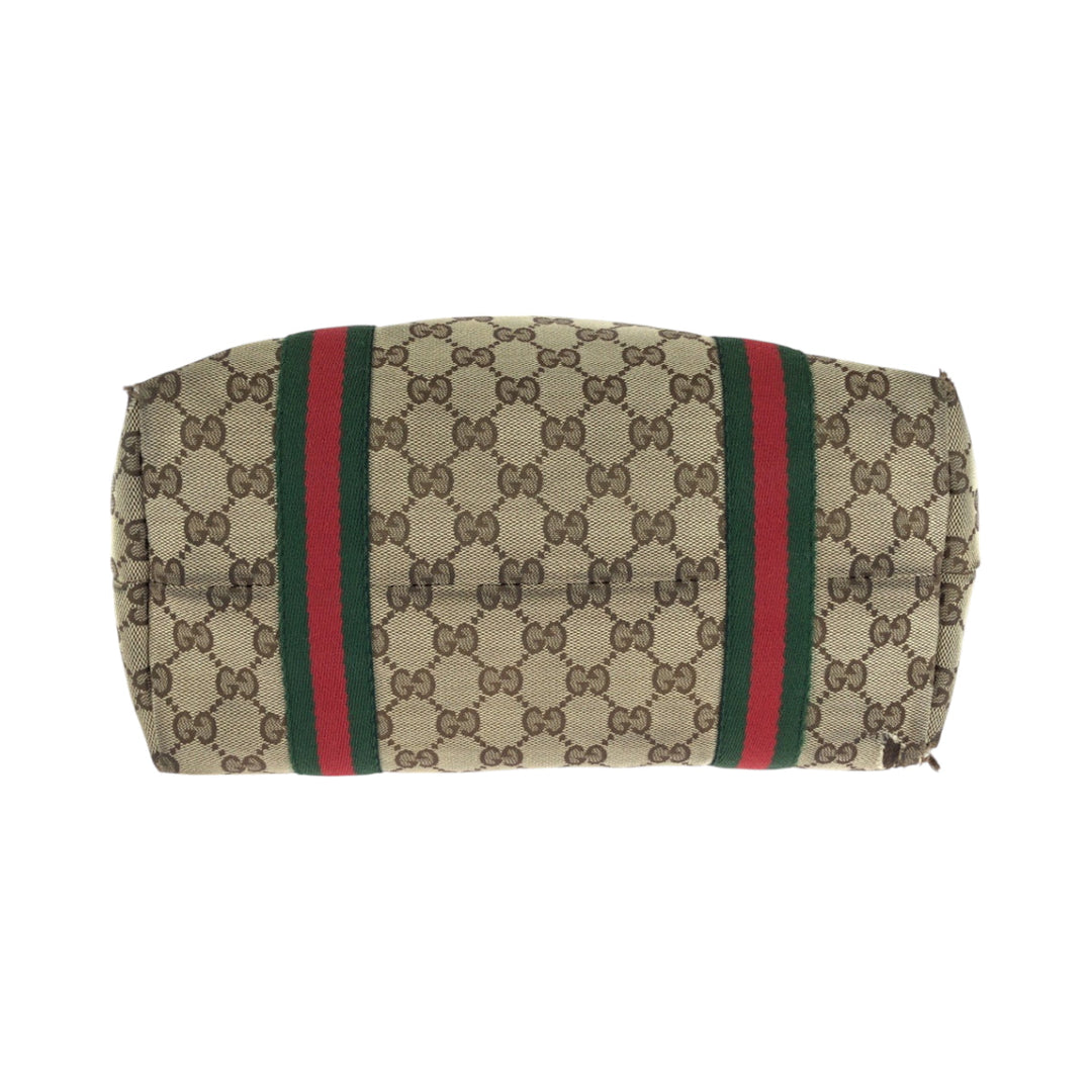 GUCCI Tote Bag 137396 GG canvas Beige Ivory Gold Metal Tote Bag Shoulder Bag Sherry line Women Used Authentic