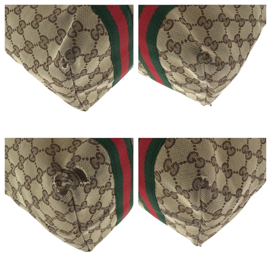 GUCCI Tote Bag 137396 GG canvas Beige Ivory Gold Metal Tote Bag Shoulder Bag Sherry line Women Used Authentic