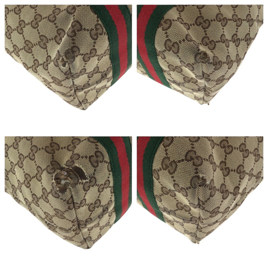 GUCCI Tote Bag 137396 GG canvas Beige Ivory Gold Metal Tote Bag Shoulder Bag Sherry line Women Used Authentic