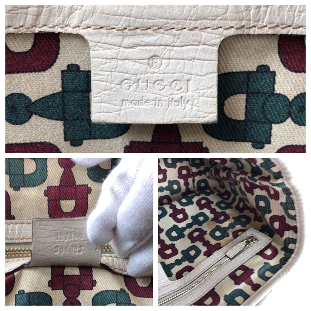 GUCCI Tote Bag 137396 GG canvas Beige Ivory Gold Metal Tote Bag Shoulder Bag Sherry line Women Used Authentic