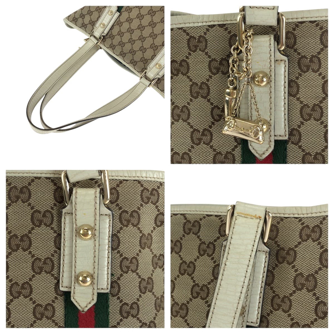 GUCCI Tote Bag 137396 GG canvas Beige Ivory Gold Metal Tote Bag Shoulder Bag Sherry line Women Used Authentic