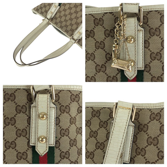GUCCI Tote Bag 137396 GG canvas Beige Ivory Gold Metal Tote Bag Shoulder Bag Sherry line Women Used Authentic