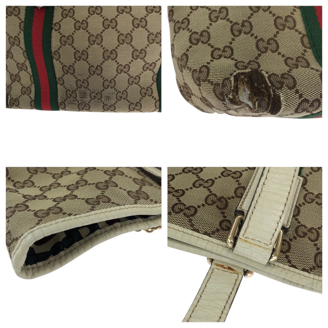 GUCCI Tote Bag 137396 GG canvas Beige Ivory Gold Metal Tote Bag Shoulder Bag Sherry line Women Used Authentic