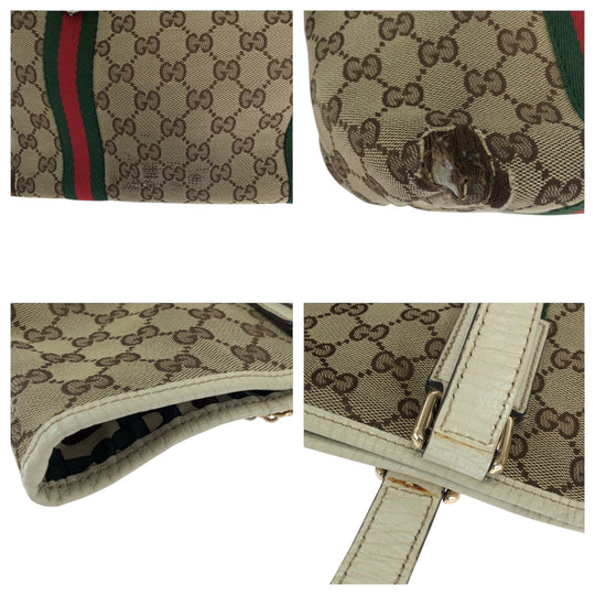 GUCCI Tote Bag 137396 GG canvas Beige Ivory Gold Metal Tote Bag Shoulder Bag Sherry line Women Used Authentic