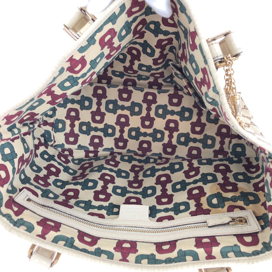 GUCCI Tote Bag 137396 GG canvas Beige Ivory Gold Metal Tote Bag Shoulder Bag Sherry line Women Used Authentic