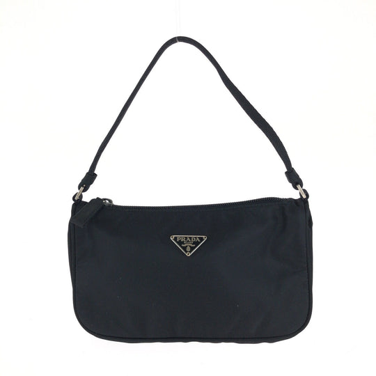 PRADA Handbag Nylon Black SilverMetal Handbag accessory pouch Test Triangle With logo Women Used Authentic