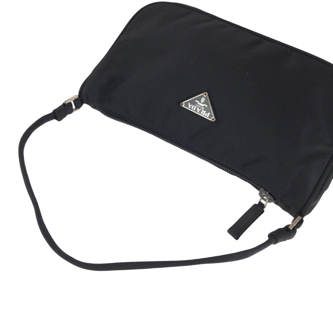 PRADA Handbag Nylon Black SilverMetal Handbag accessory pouch Test Triangle With logo Women Used Authentic