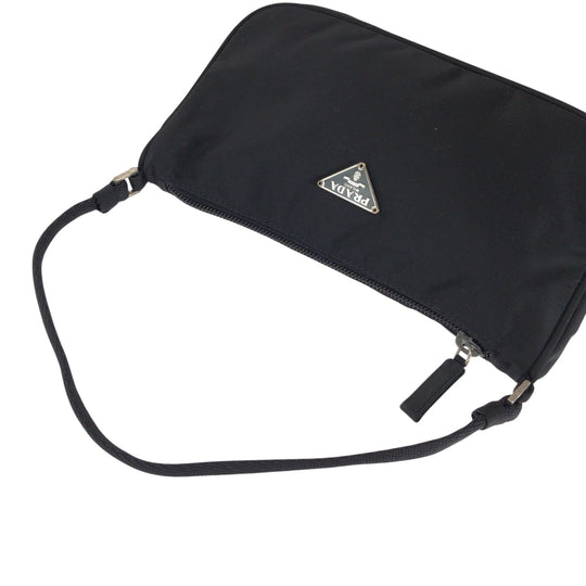PRADA Handbag Nylon Black SilverMetal Handbag accessory pouch Test Triangle With logo Women Used Authentic